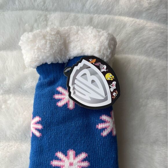 Tweety Snowflake Christmas Slipper Socks Sherpa Lined Non-Slip Warner Bros NEW - Picture 10 of 10